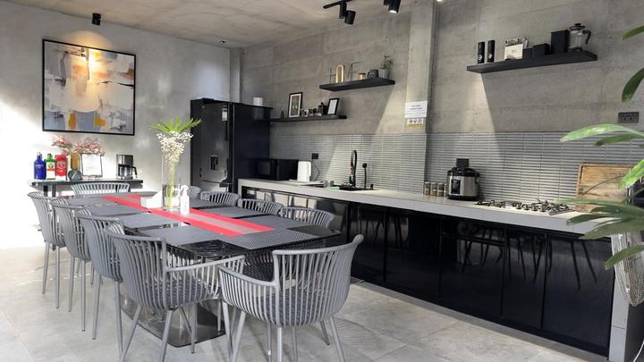 Kitchen and long dining table